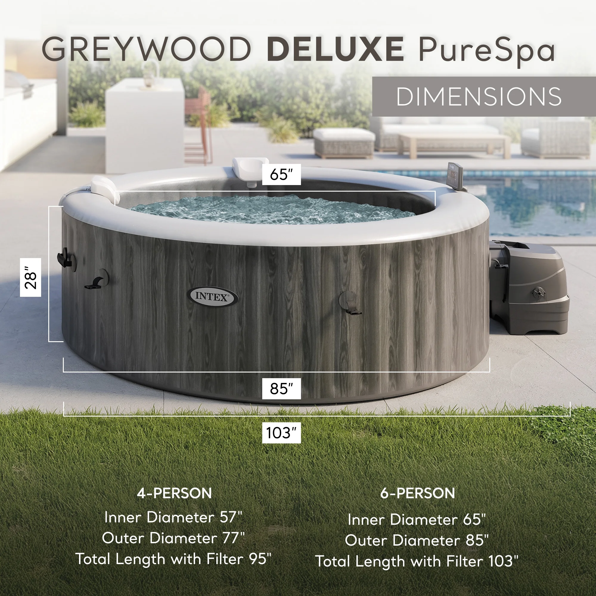 INTEX Purespa Plus Greywood Deluxe 4 Person Inflatable Spa W/ Jets