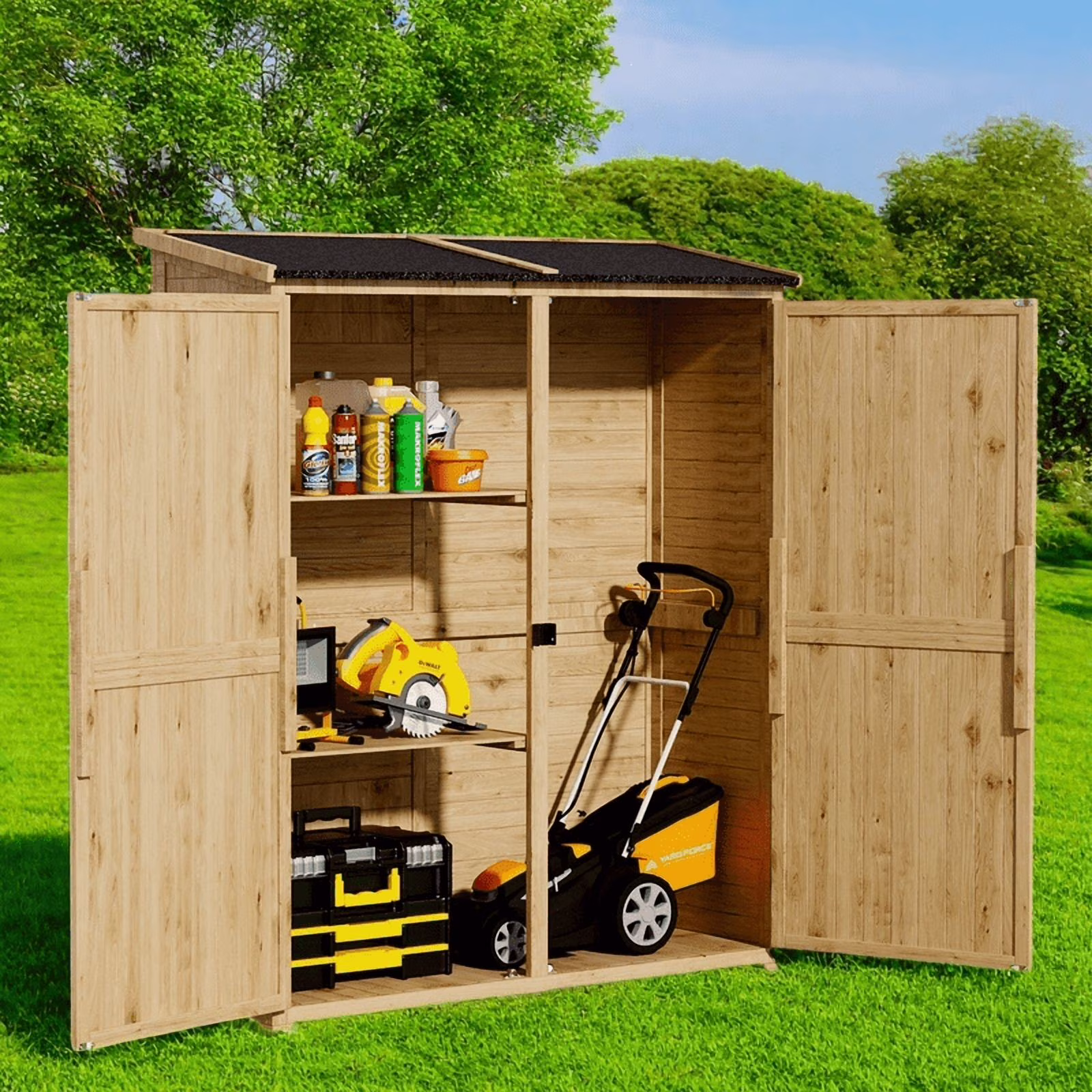55�� Wide Outdoor Storage Shed with Lockable Double Doors Weather-Resistant Garden Shed for Patio, Backyard Lawn, Gray(55"W/Grey) - Image 7
