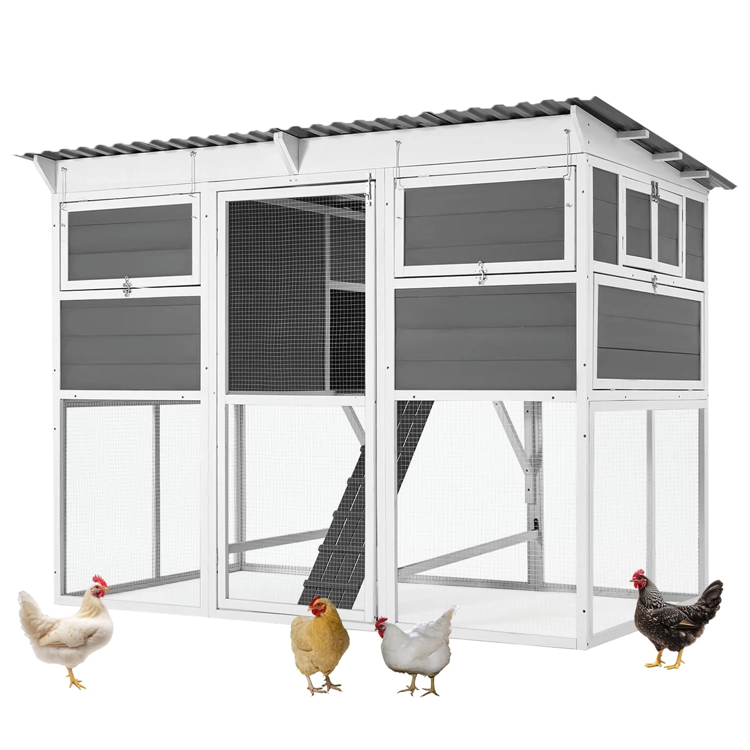 AECOJOY 83'' Extra Large Chicken Coop with Run, Wood Chicken House with 6 Nesting Boxes & Roost Bar for 6-10 Chickens