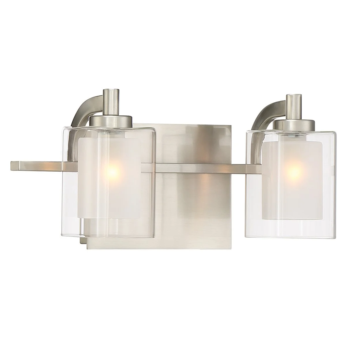 Urban Ambiance Luxury Modern Bathroom Vanity Light, Medium Size: 6"H x 13"W, with Posh Style Elements, Brushed Nickel Finish and Sand Blasted Inner Glass, Clear Outer Glass, UQL2400(Nickel)