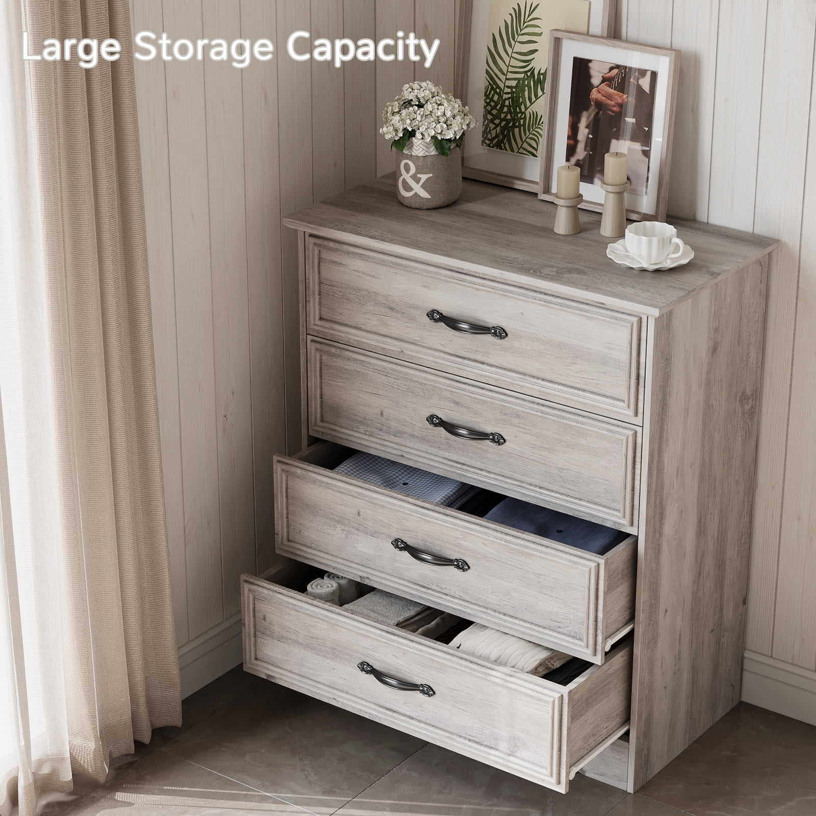 4 Drawer Dressers for Bedroom, Modern Wood Chest of Drawers Storage Cabinet for Living Room, Hallway, Gray(Gray) - Image 4