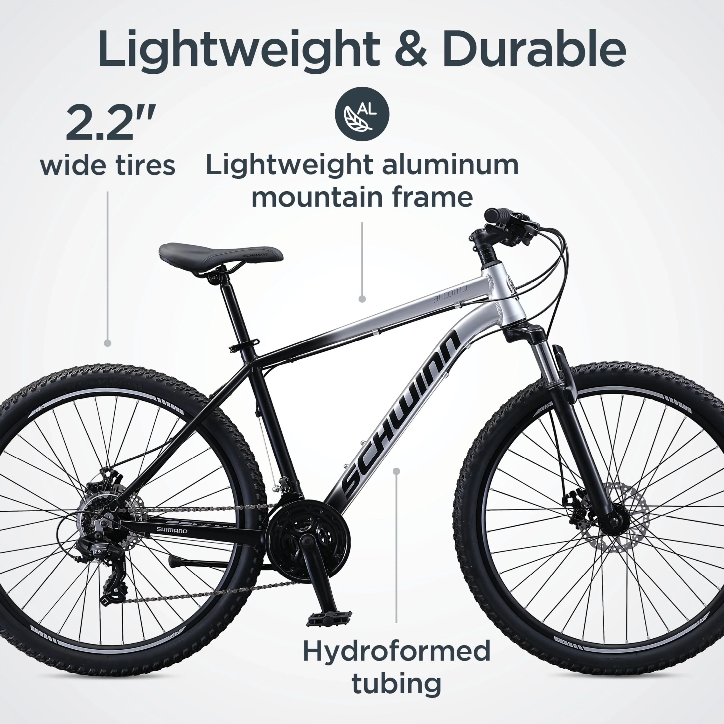 Schwinn AL Comp 27.5 inch Men's Mountain Bike, 21 Speed Adult Bicycle, Grey