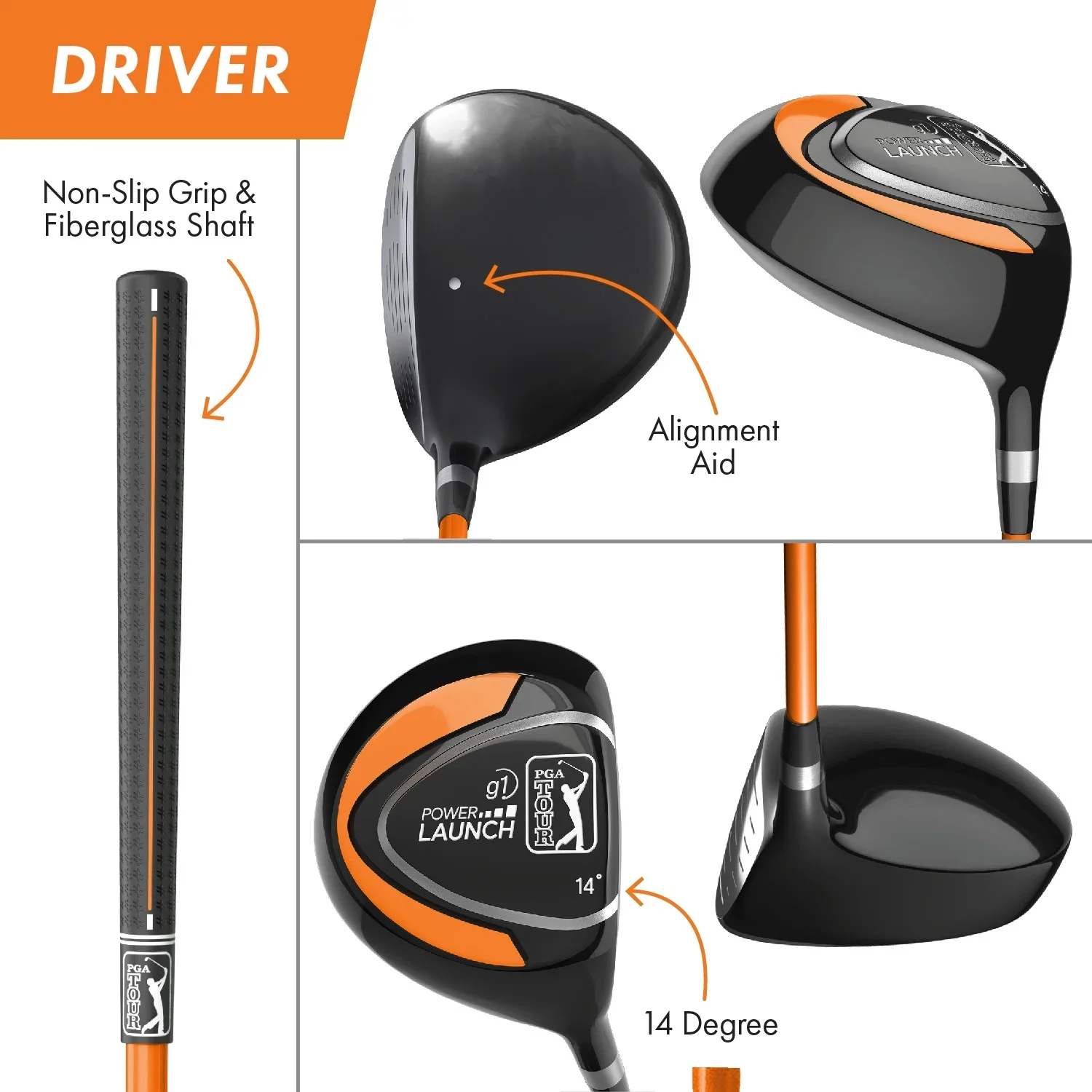PGA Tour Right-Handed 10 Piece Kids Golf Club Stand Bag Set; Player Height 4'8 - 5'2, Ages 8-12