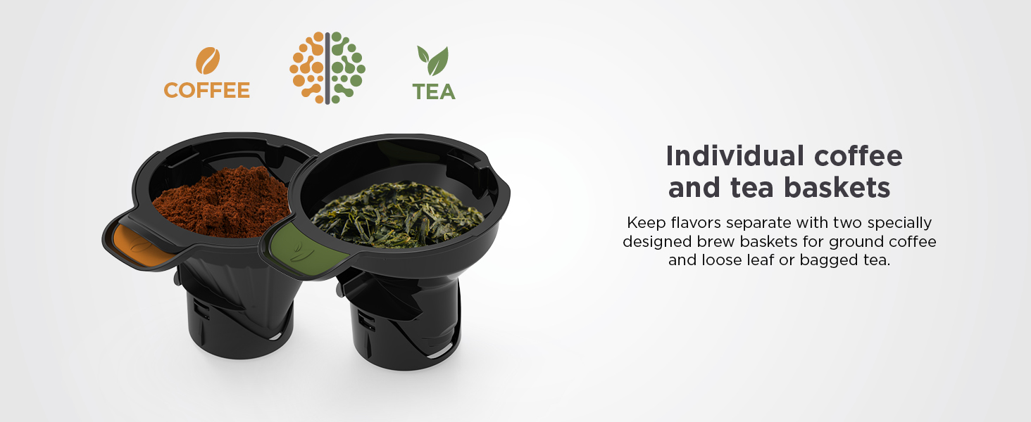 Individual coffee and tea baskets brew baskets for ground coffee and loose leaf or bagged tea.