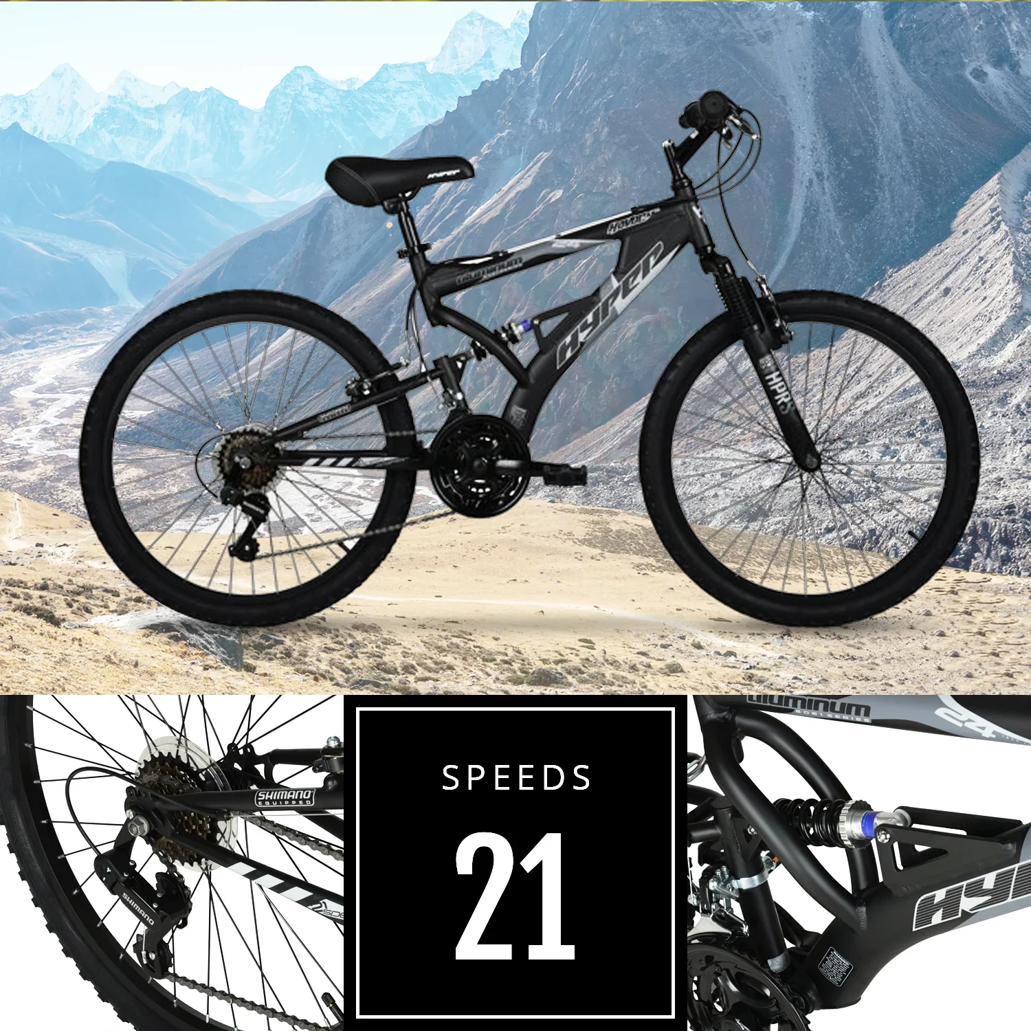 24 Hyper Bicycles Havoc Mountain Bike, Youth/Adult, Recommended Ages 10-14 Years Old, Black