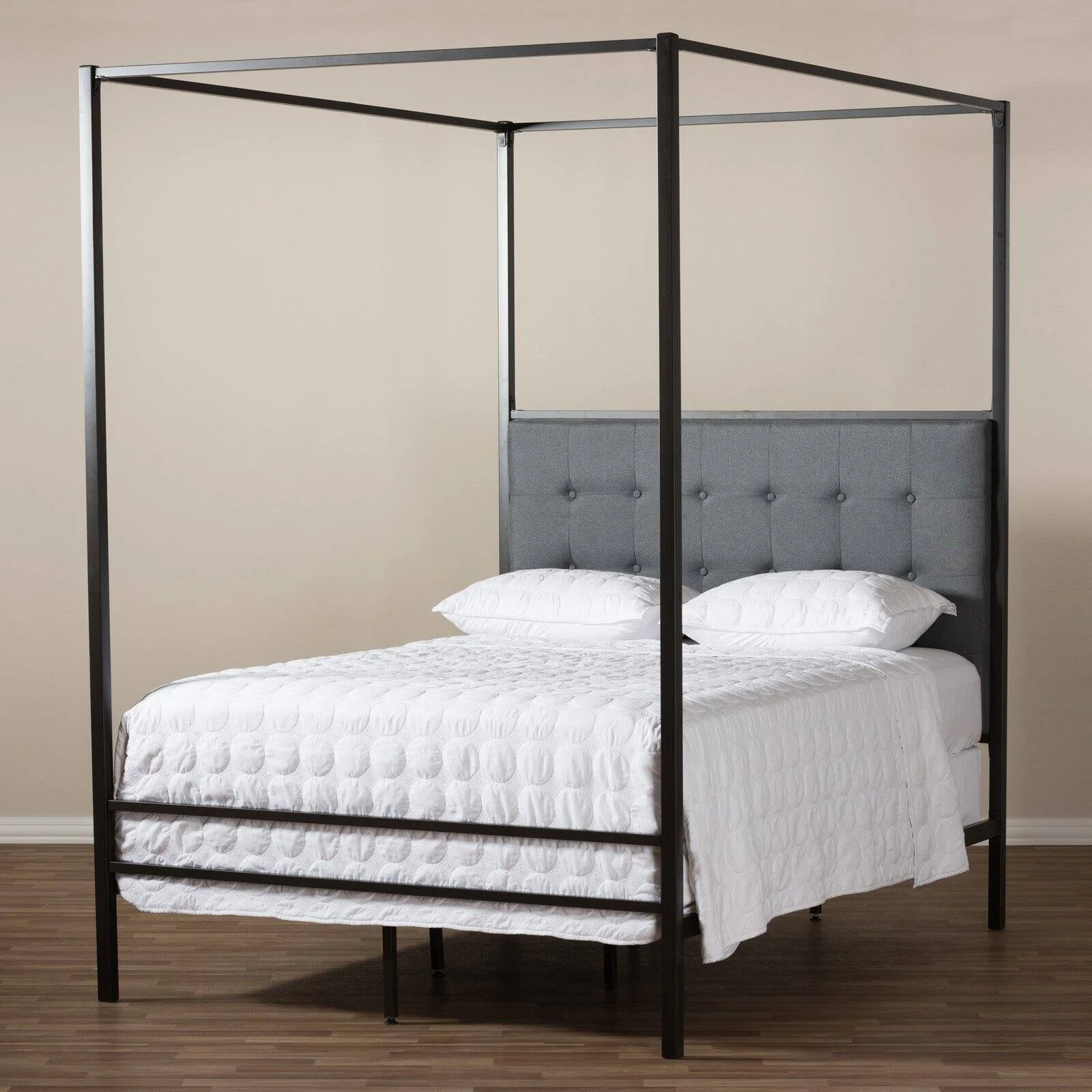 Baxton Studio Eleanor Vintage Black Finished Metal Canopy Queen Bed