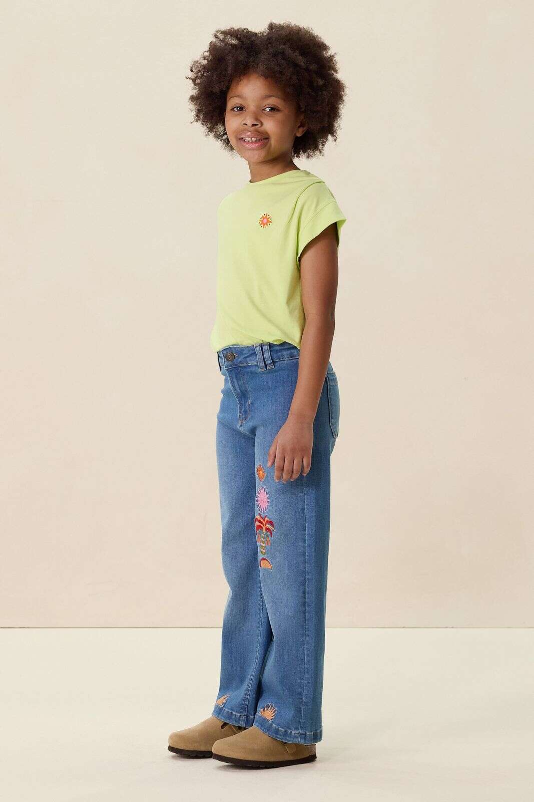 Blauwe wide leg jeans met embroidery