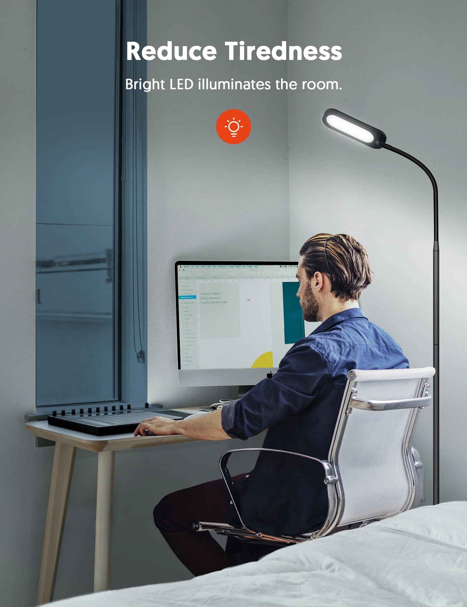 TECKIN Floor Lamp, Dimmable Black Lamp with 5 Color 4 Brightness and Adjustable Gooseneck Image 6
