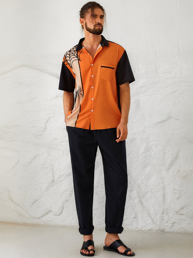 Chemise hawaïenne décontractée pour homme, imprimé araignée funky d'Halloween, boutons avant, douce et respirante, poche poitrine.