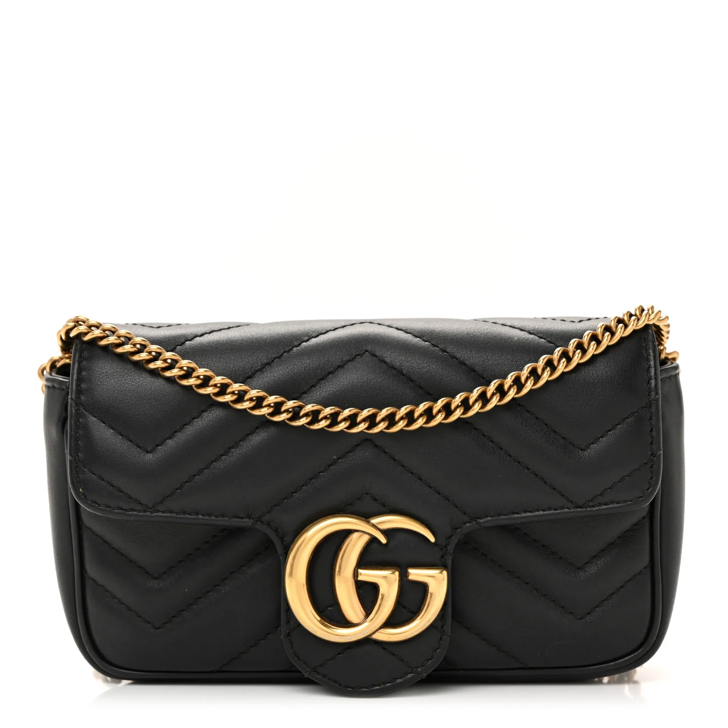Calfskin Matelasse Super Mini GG Marmont Shoulder Bag Black
