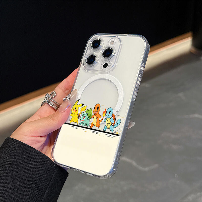 Cute Cartoon Pocket Squad Transparent Magnetic iPhone Case, compatible with MagSafe, featuring colorful anime character prints, made of lightweight acrylic material, suitable for all iPhone series from 11/12/13/14/15/16/17 - wanlinfang