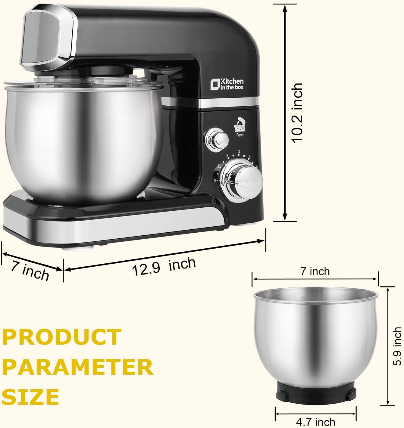 Kitchen in the box Stand Mixer, 3.2Qt Small Electric Food Mixer, 6 Speeds Portable Lightweight Kitchen Mixer for Daily Use with Egg Whisk, Dough Hook, Flat Beater (Black)