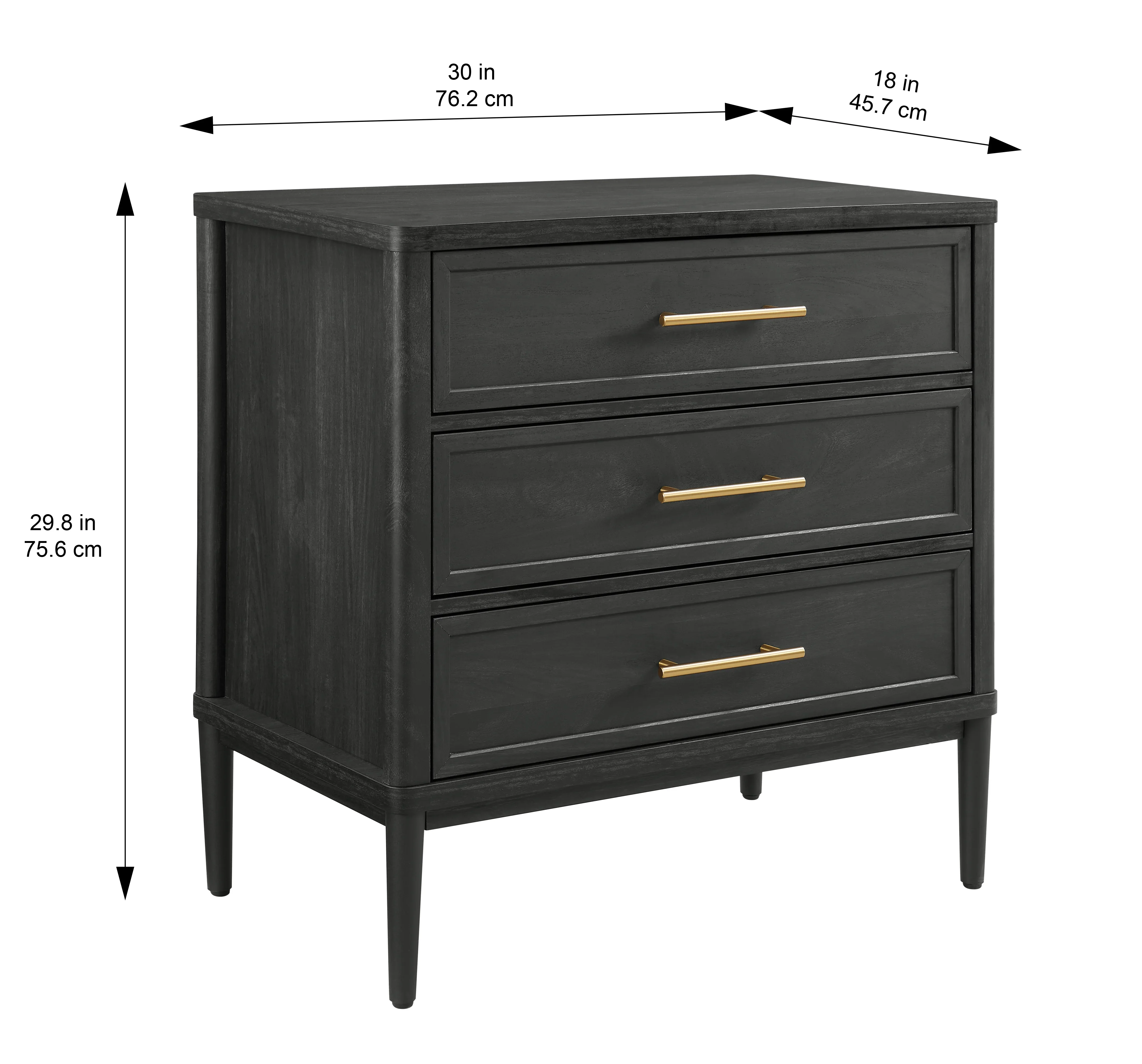 Better Homes & Gardens Oaklee 3 Drawer Nightstand with USB, Charcoal Finish