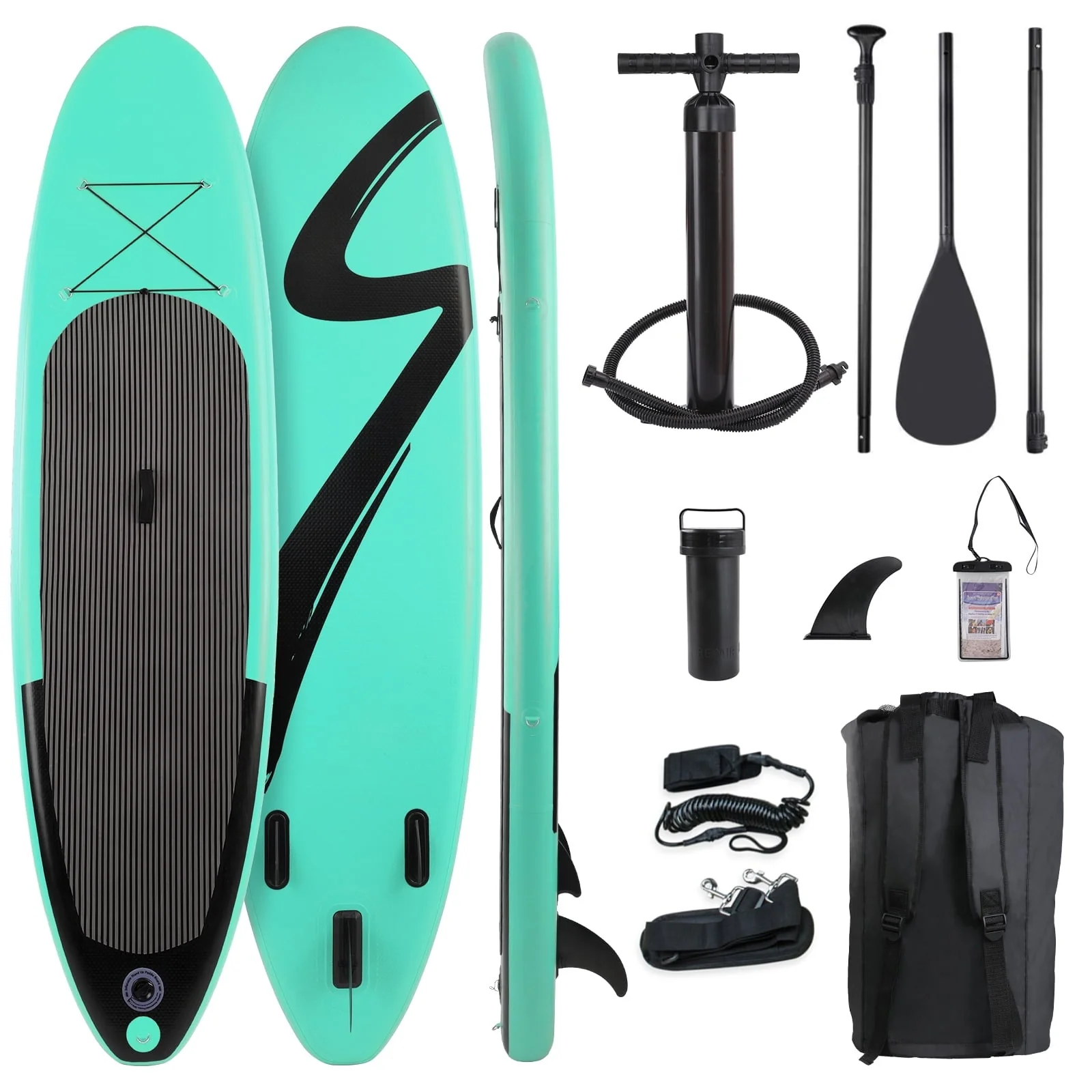 Arlopu Portable 10' Inflatable Stand up Paddle Board with Aluminum Paddle, Leash, Hand Pump & Backpack for Youth Adult