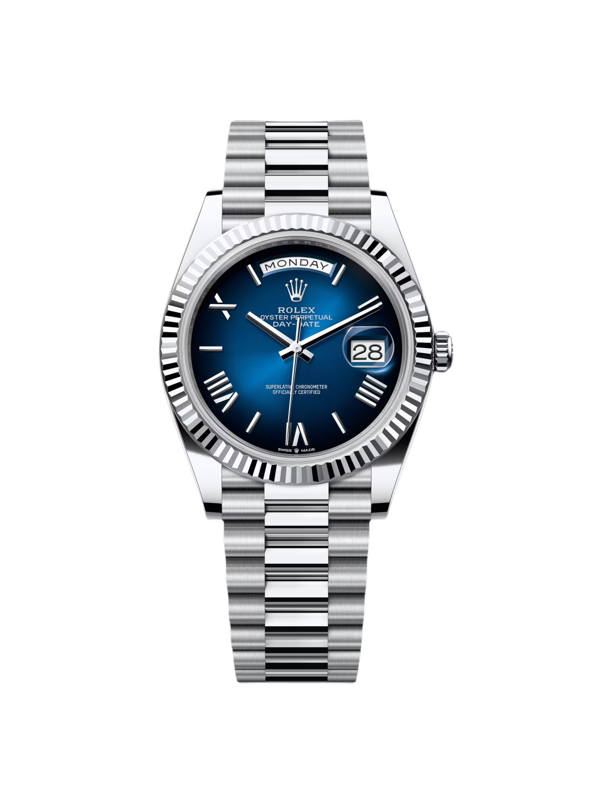 【Super Clone】RLX  Day-Date President 40mm Platinum Blue Roman Ombre Dial - 228236