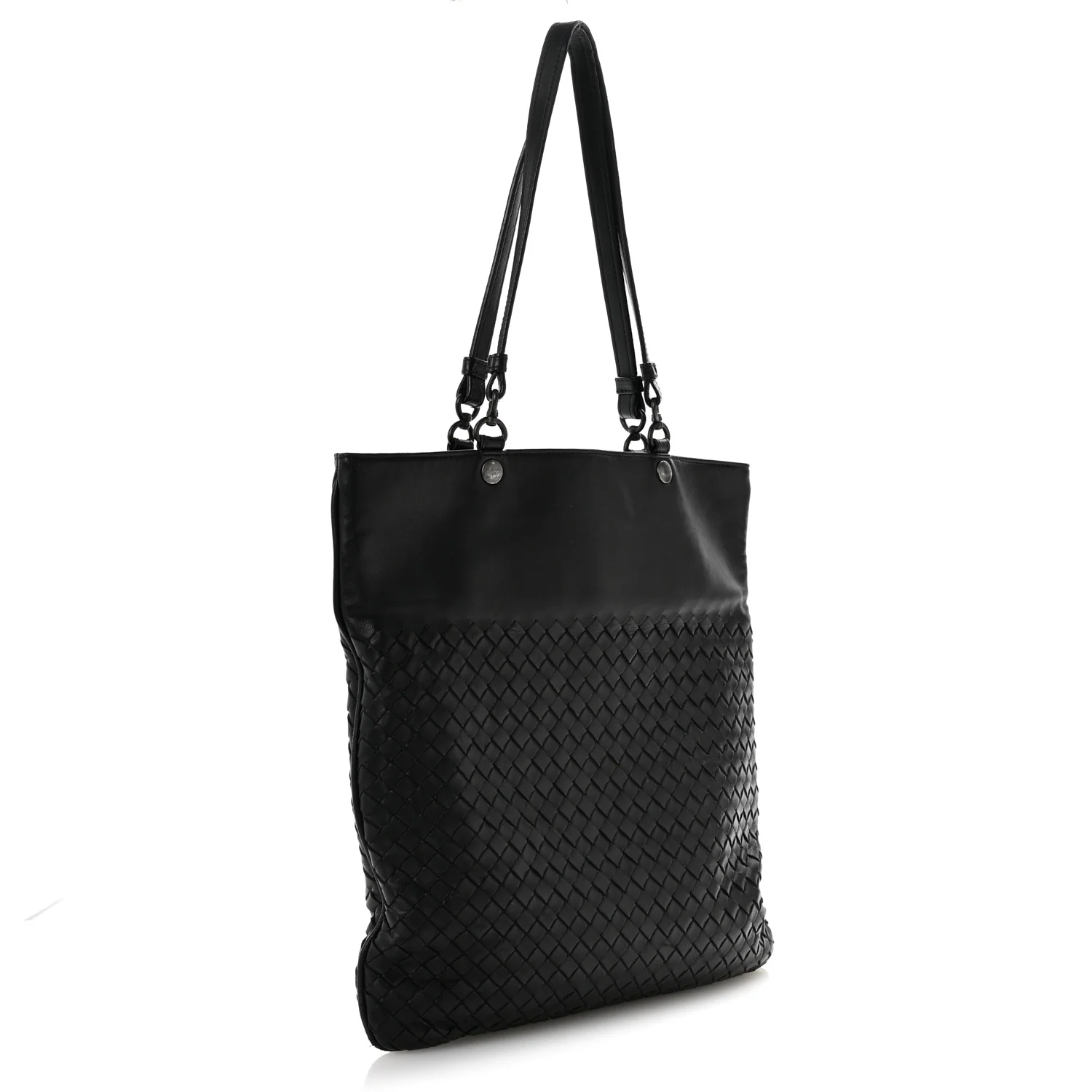 Nappa Intrecciato Flat Shoulder Bag Black