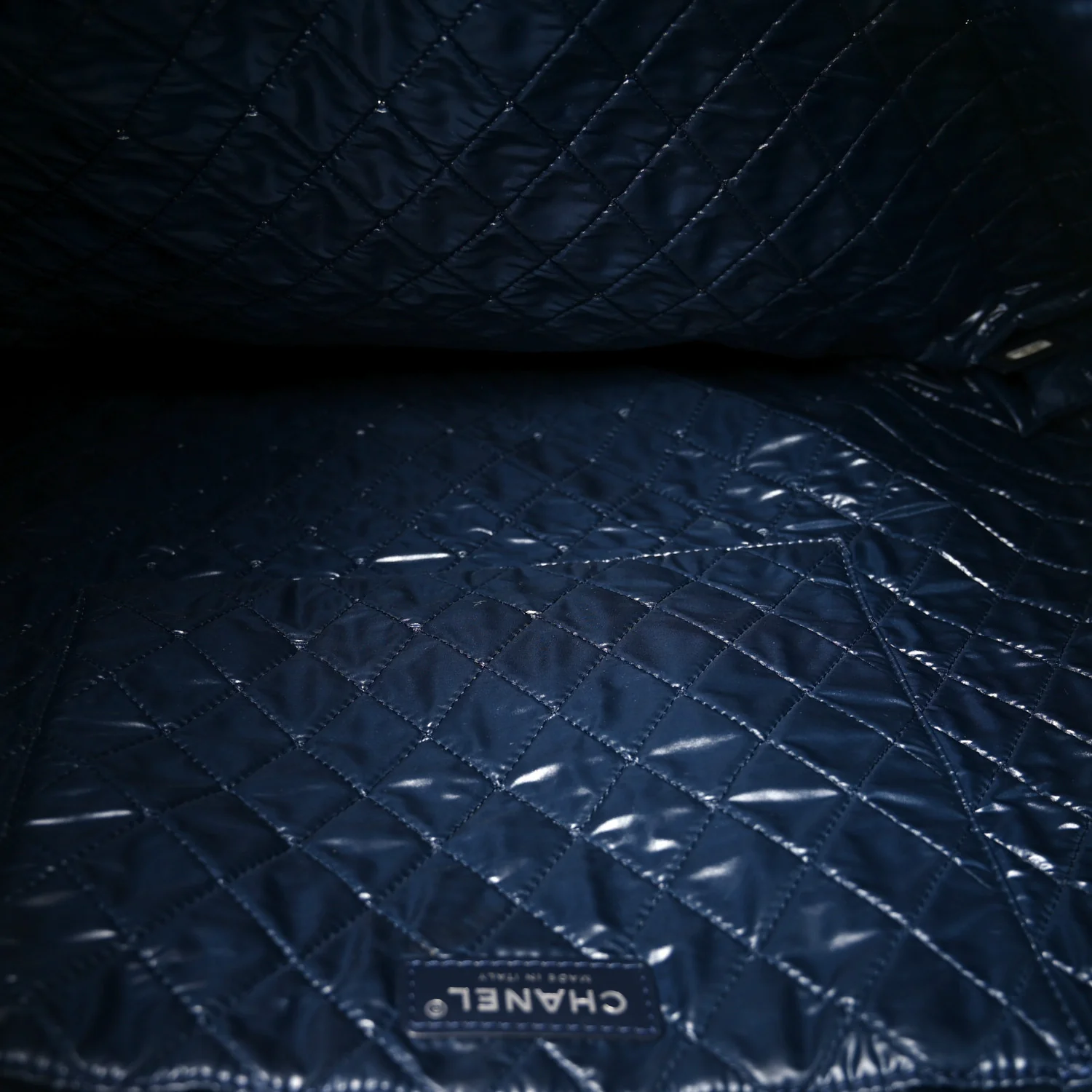 Nylon Cat Emoticon Tote Navy Silver