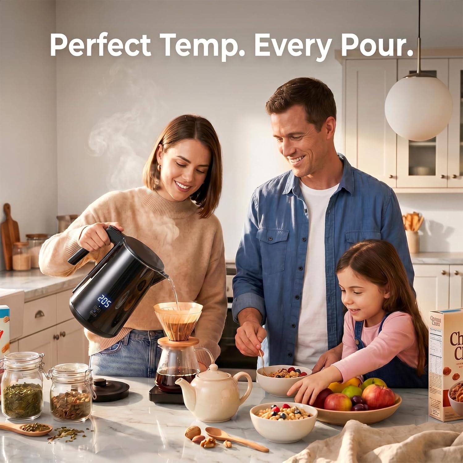 Electric Kettle 1.0L, 1200W Fast Boiling, 7 Temp Settings & 4H Keep Warm