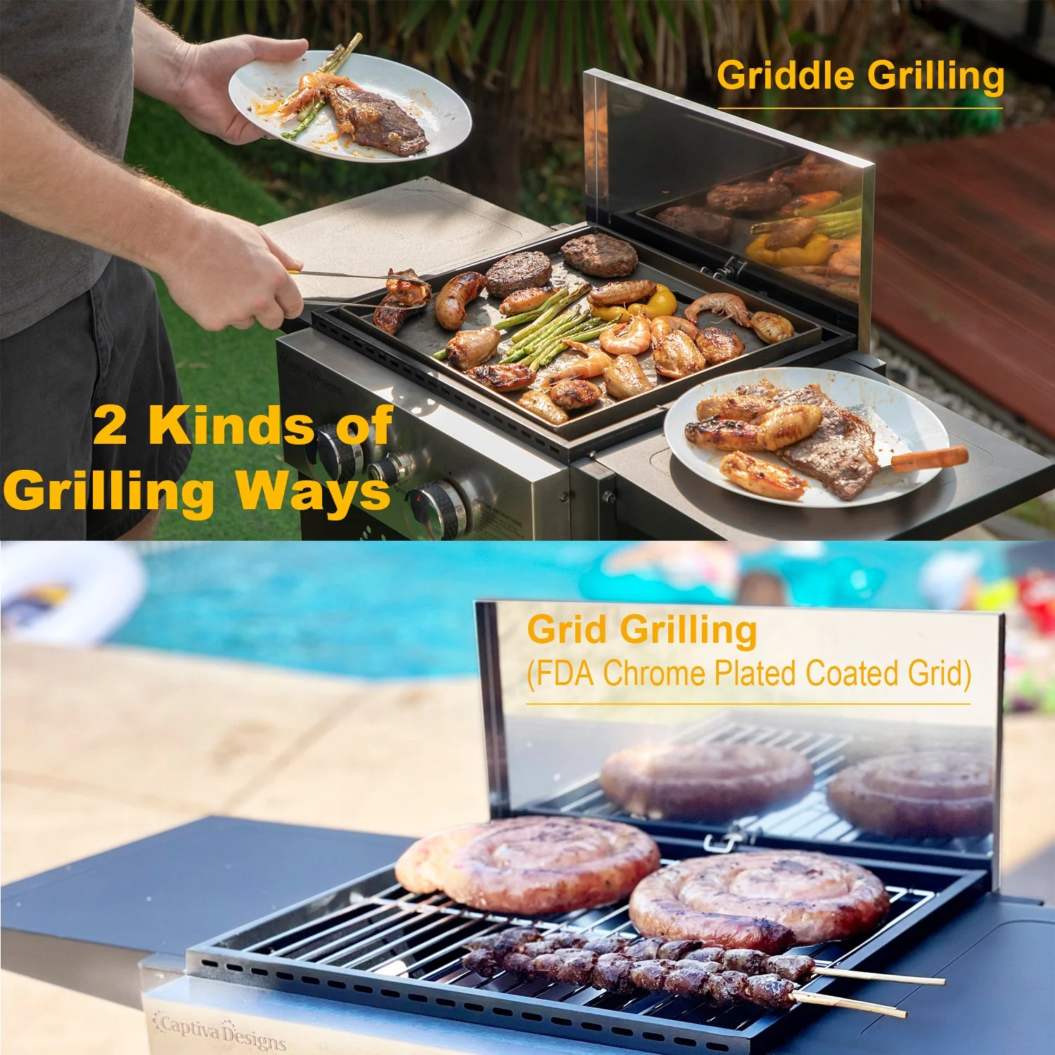 & William 2-Burner Gas Grill and Griddle Combo with Wheels