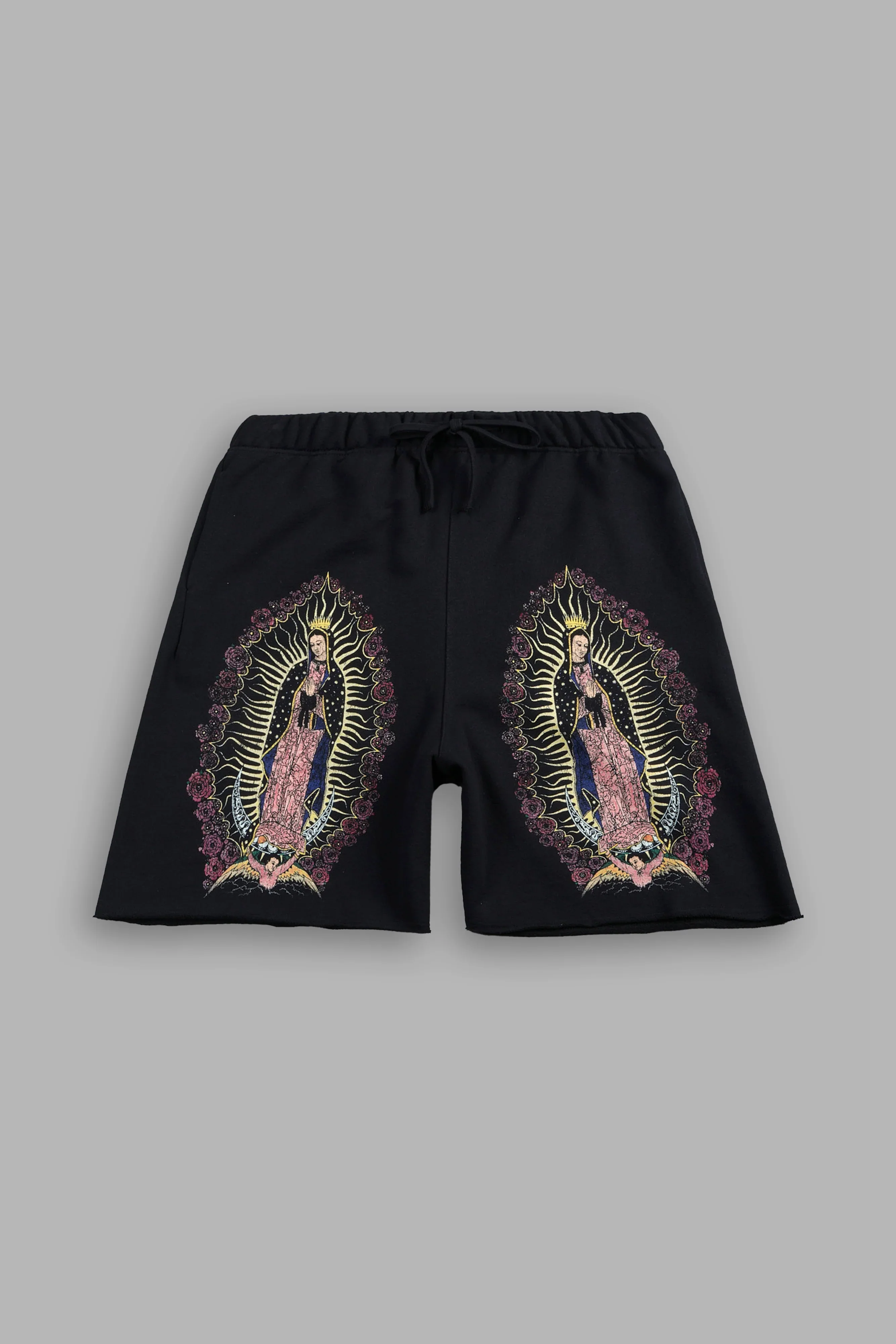 Dama De Las Rosas Grunge Oversized Raw Hem Post Lounge Sweat Shorts In Black