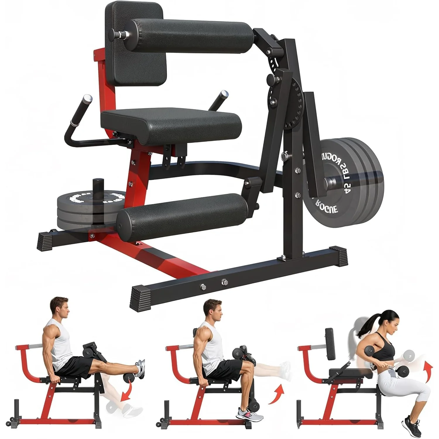 AECOJOY Leg Extension and Curl Lower Body Workout Machine, Heavy Duty Adjustable Leg Rotary Extension Plate Loaded Fitness Equipment