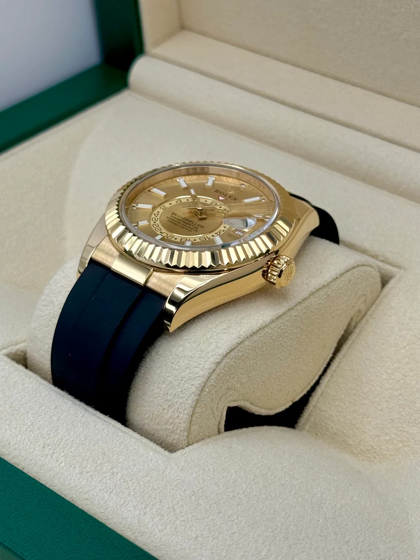 [Super Clone]RLX  Sky-Dweller 42mm Yellow Gold Champagne Dial Oysterflex - 336238