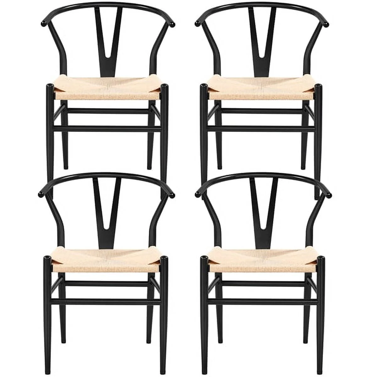 Modern Weave Y-Shaped Dining Chair with Solid Metal Frame, Black(Black)