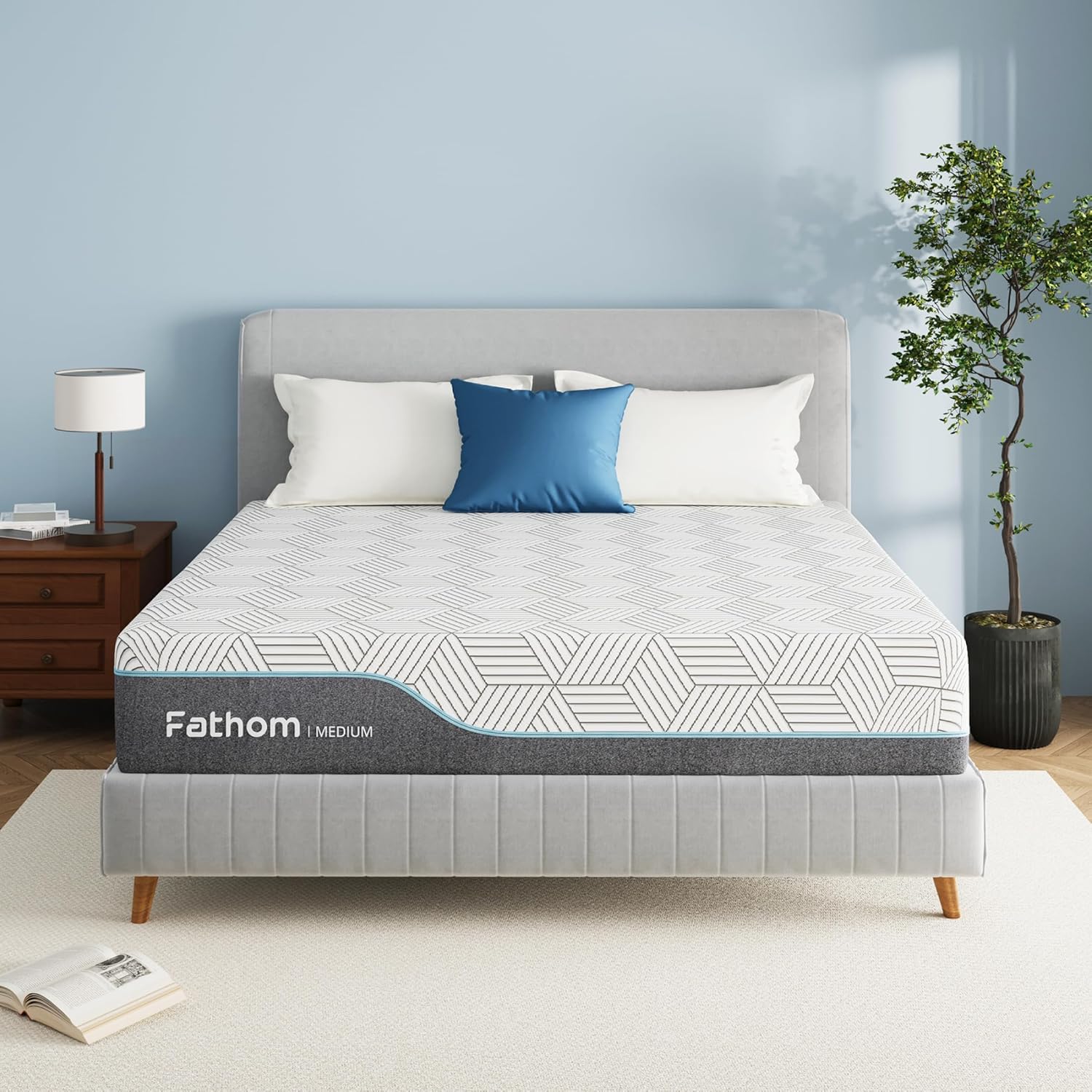 Matelas FATHOM Medium Queen de 30 cm (12 pouces) en mousse à mémoire de forme, livré en boîte, pour soulager les maux de dos et profiter d'un sommeil frais. Mousse à mémoire de forme infusée de gel et housse amovible sans fibre de verre. Certifié Cer