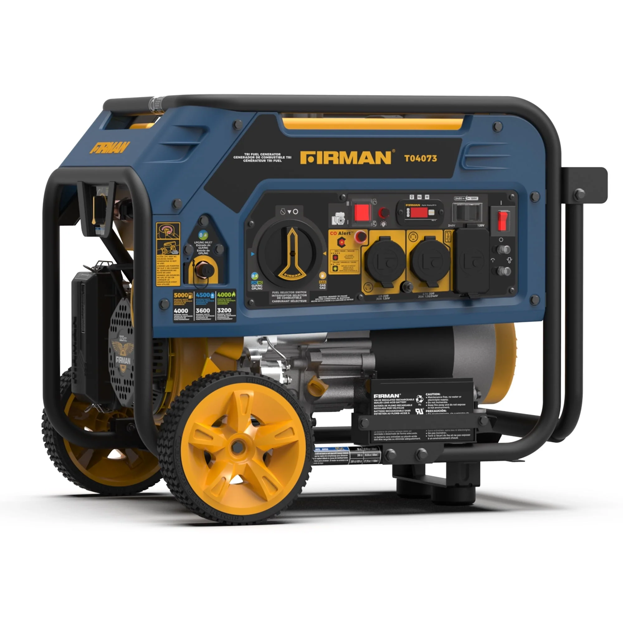 FIRMAN T04073 Tri - Fuel 5000/4000 Watts 120/240 Electric Start Portable Generator with CO Alert