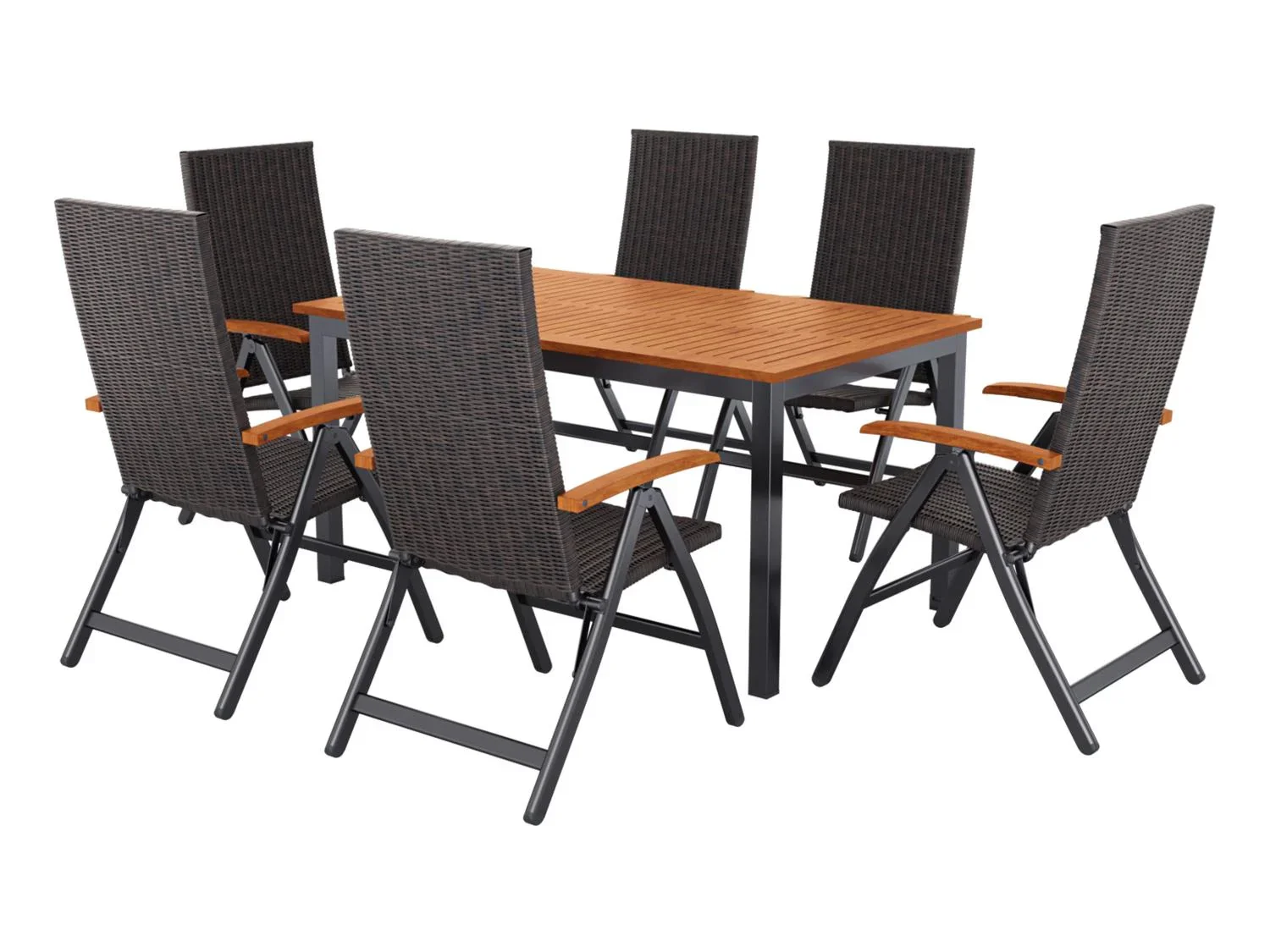 LIVARNO Table de jardin + Lot de 6 fauteuils pliants tresss Valencia