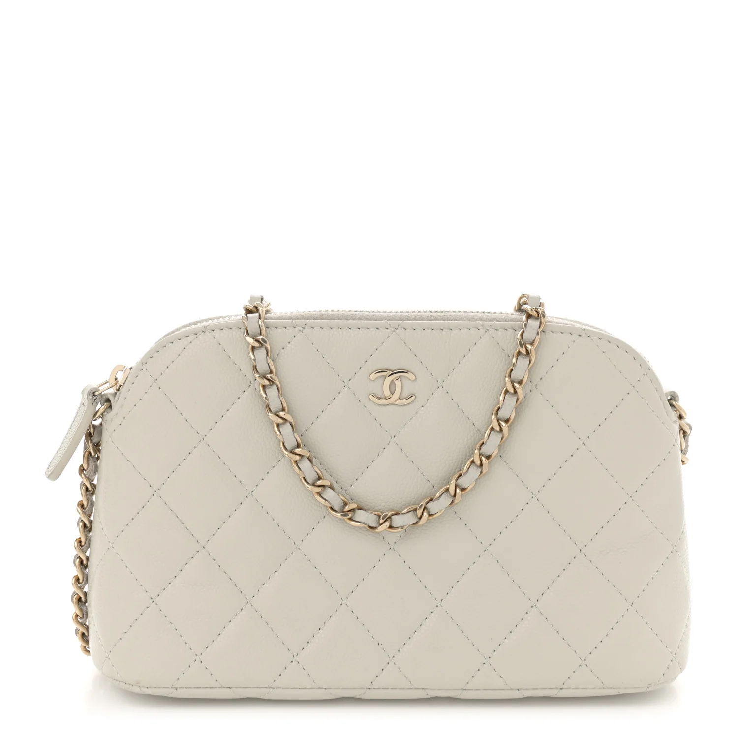 Caviar Quilted Classic Clutch With Chain Light Grey