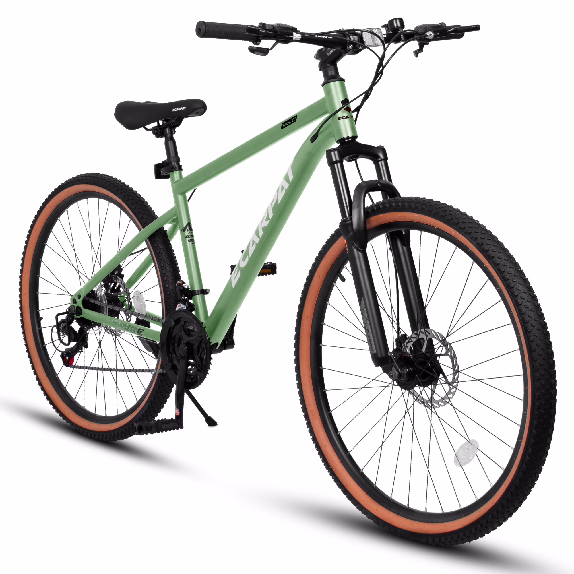 Coowa 27.5 Inch Mountain Bike, High Carbon Steel Frame, Disc Brakes, Stylish Brown Edge Tires, Green Color for Commuting & Outdoor Exploration