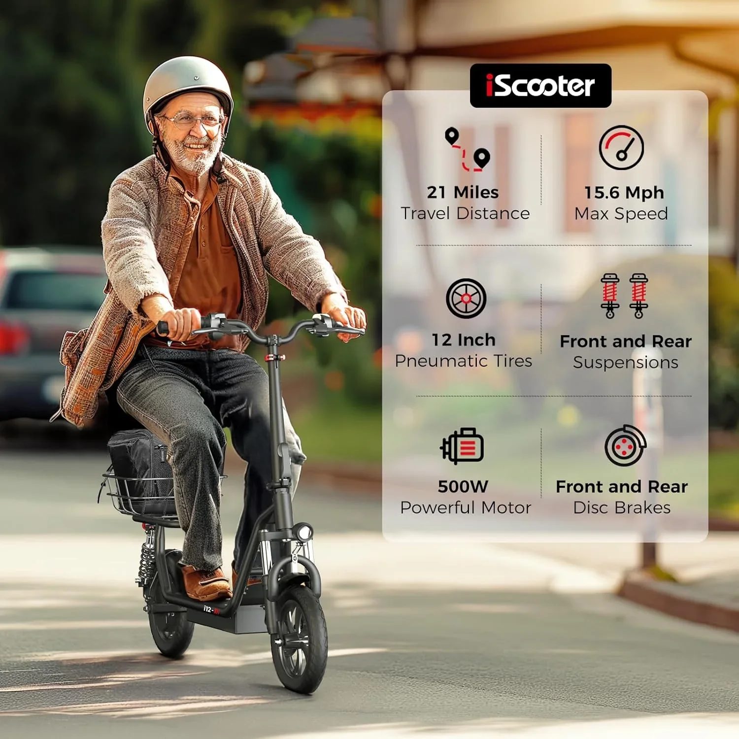 Trottinette électrique iScooter avec siège, vitesse maximale de 28/19/15,6 mph, double suspension