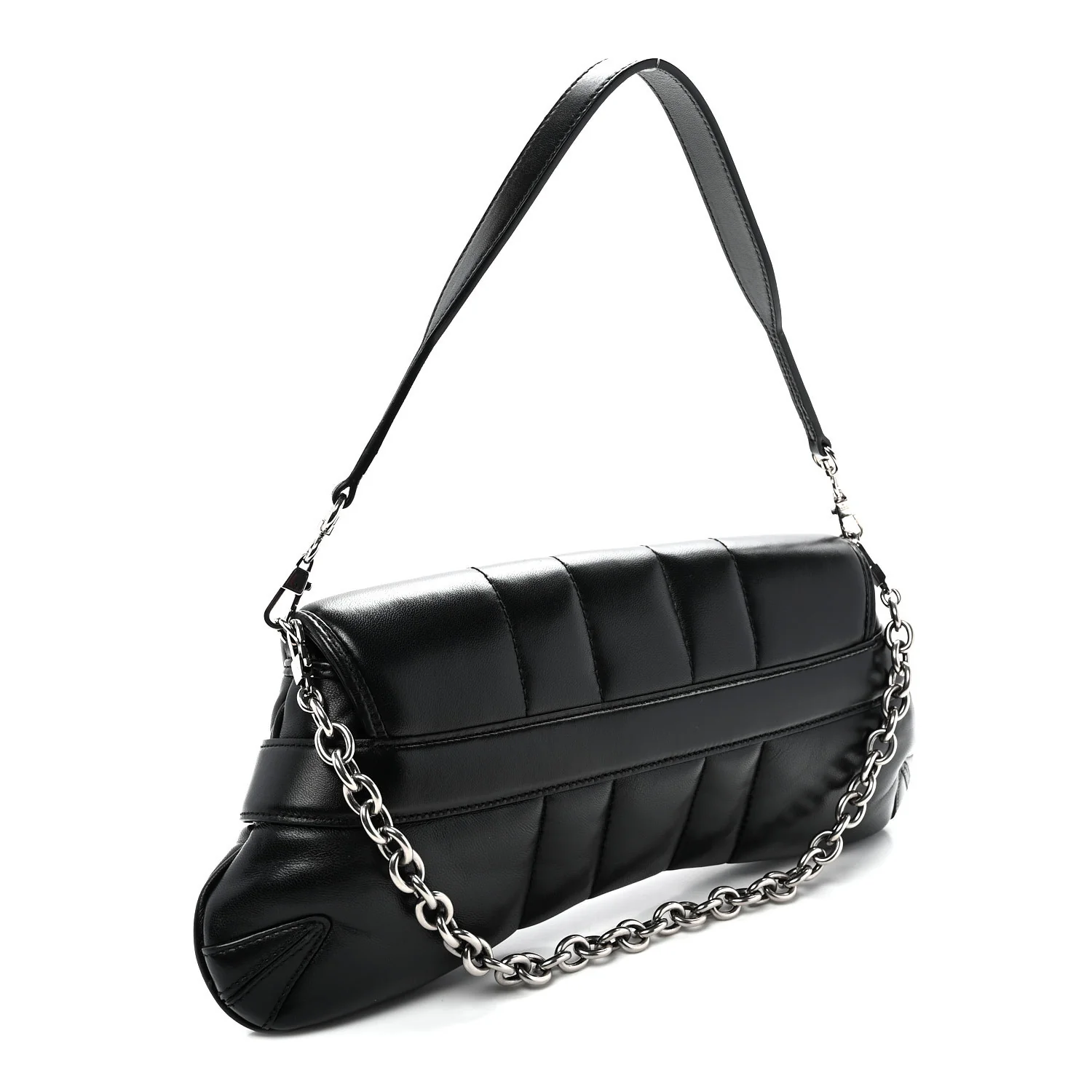 Nappa Vertical Matelasse Medium Maxi Horsebit Chain Shoulder Bag Black