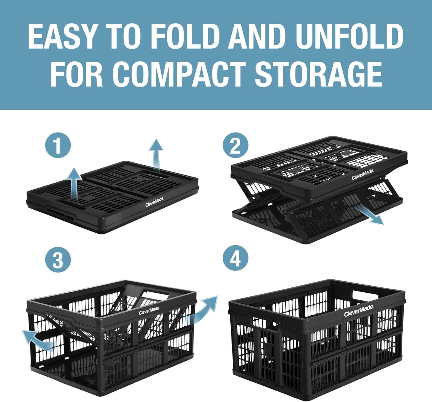 CleverMade Collapsible Utility Crate (100% Recycled) - 45L - Obsidian
