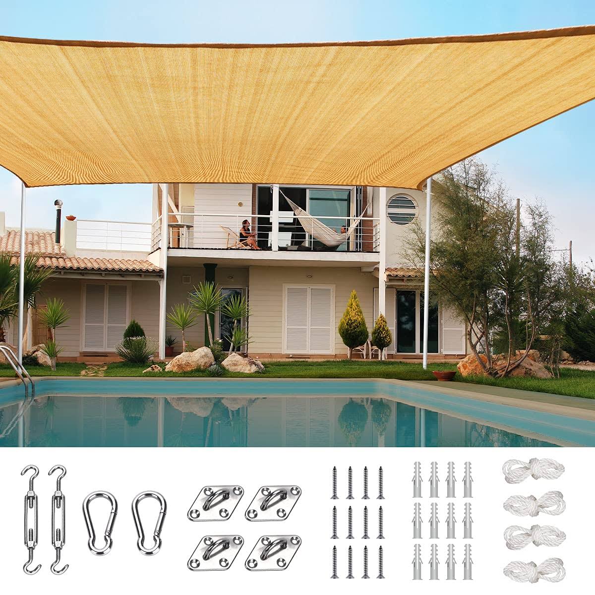 Quictent 26 x 20 ft 185g HDPE Rectangle Sun Sail Shade Canopy UV Block Top Outdoor Cover Patio Garden Sand