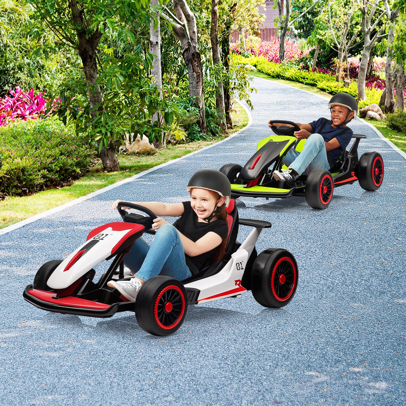 24V Drift Kart with 2X150W Strong Motor, 7AH Big Battery, Electric Pedals, Electric Go Kart Outdoor Race Toy(49.2" x 29.5" x 21.6"/Red) - Image 6