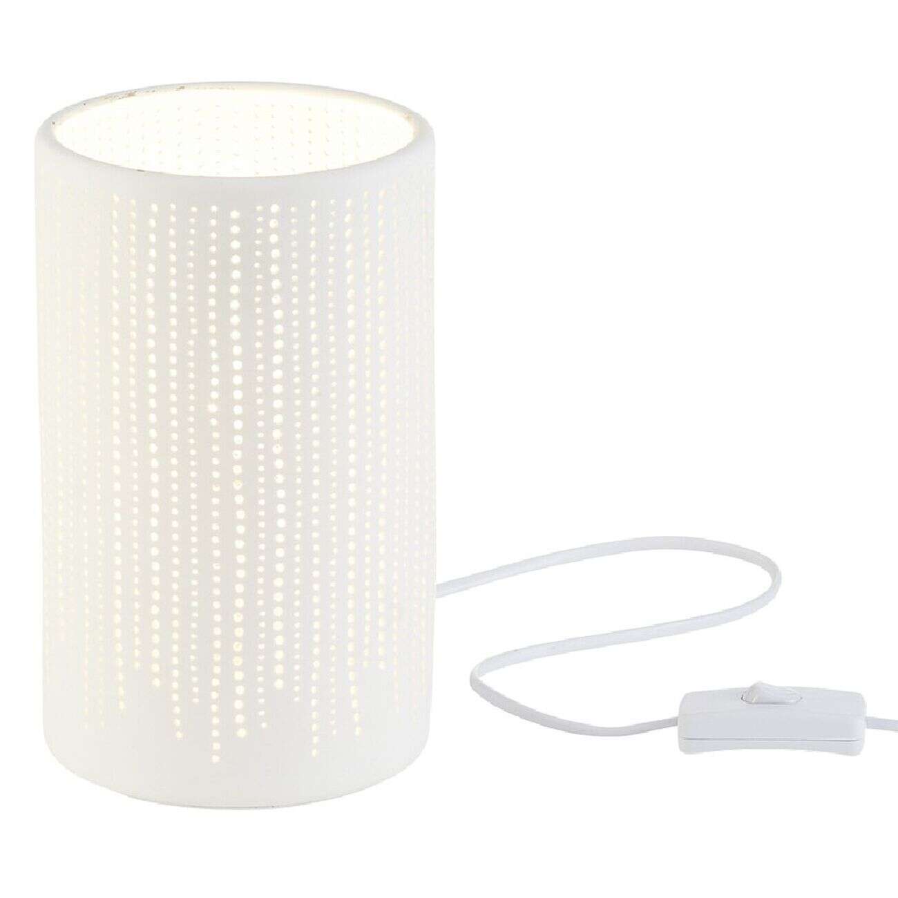Lampe forme tube ajouré céramique blanc