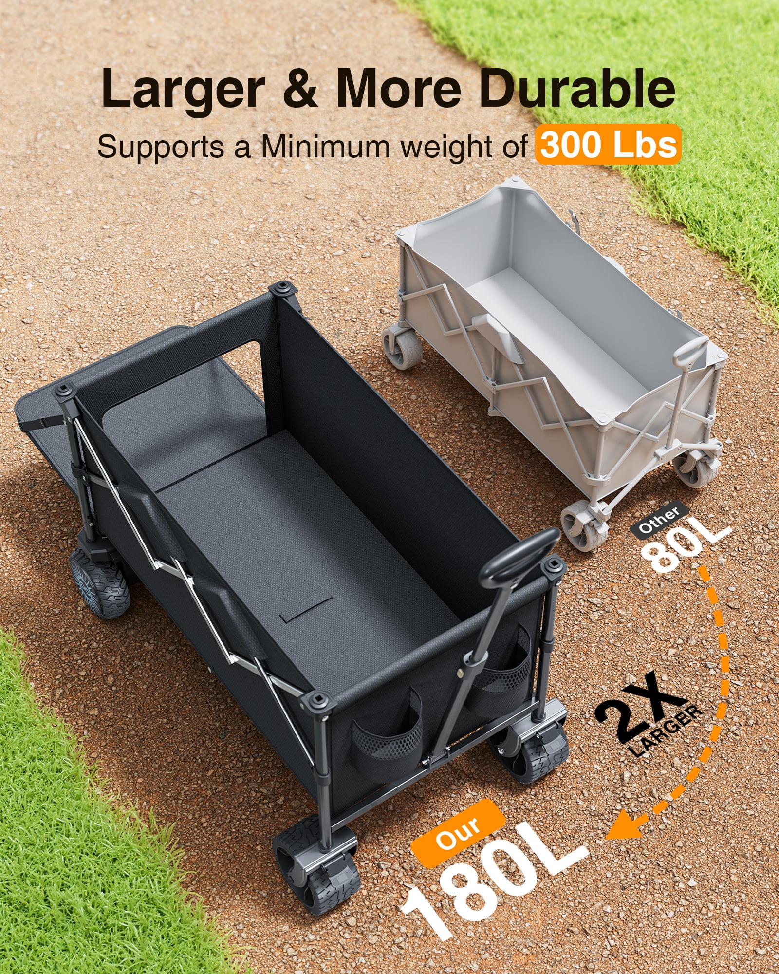 KEESTP Electric Utility Wagon, 300W Motor,Foldable Cart with All Terrain Wheel for Camping/Gardening/Shopping(Standard) - Image 4