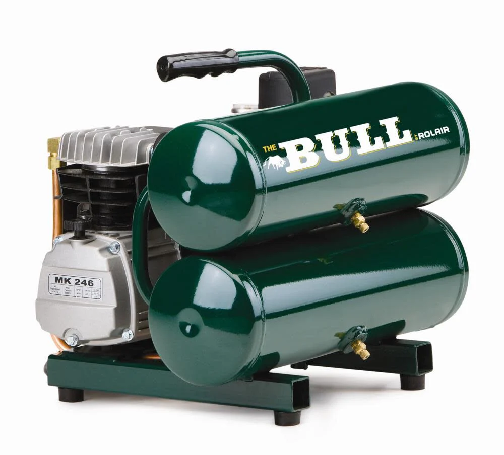 Rolair FC2002 “The Bull” 2 HP 4.3-Gal Twin Stack Tank Air Compressor, 115V, 4.1 CFM @ 90 PSI