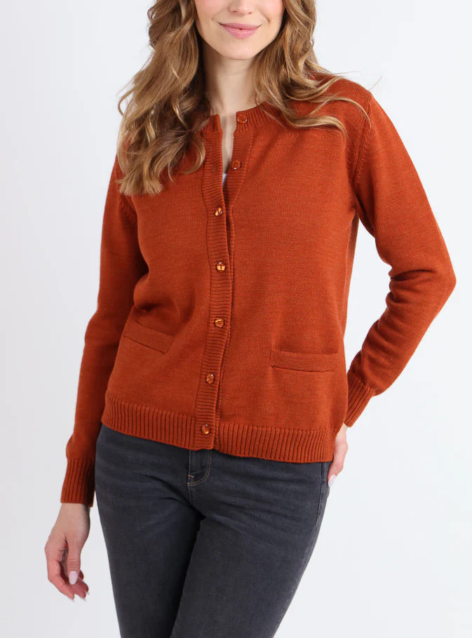 Cardigan femme en laine jersey épais Orange Ambré