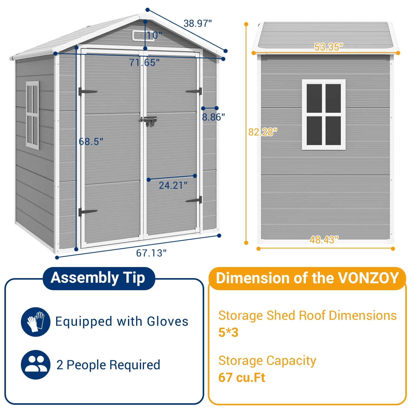 Outdoor Storage Shed 6x4.5 ft, Resin Outside Sheds Outdoor Storage Plastic for Trash Can, Bike, Lawnmower, Generator, Tool Shed with Lockable Door for Backyard, Lawn, Patio, Grey White(6*4/Gray) - Image 4