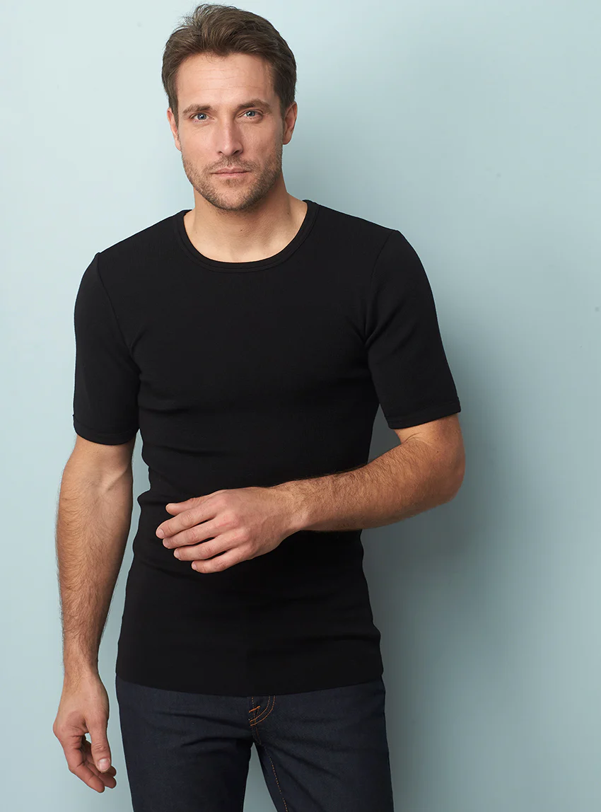 Tee-shirt thermique fin homme  laine mérinos noir
