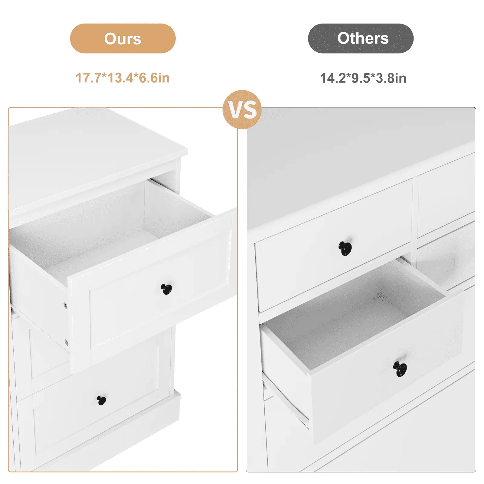 6 Drawer Double Dresser White, Wood Storage Cabinet for Living Room, Chest of Drawers for Bedroom Image 2