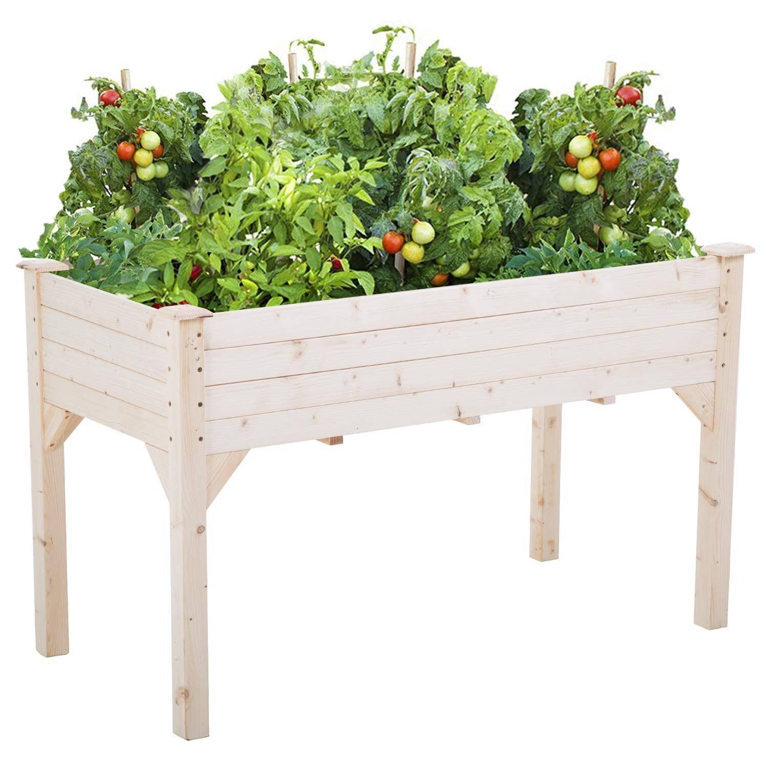 FDW 48x24x30in Elevated Raised Wood Planter Garden Bed Box Stand for Backyard, PatioNatural, Beige