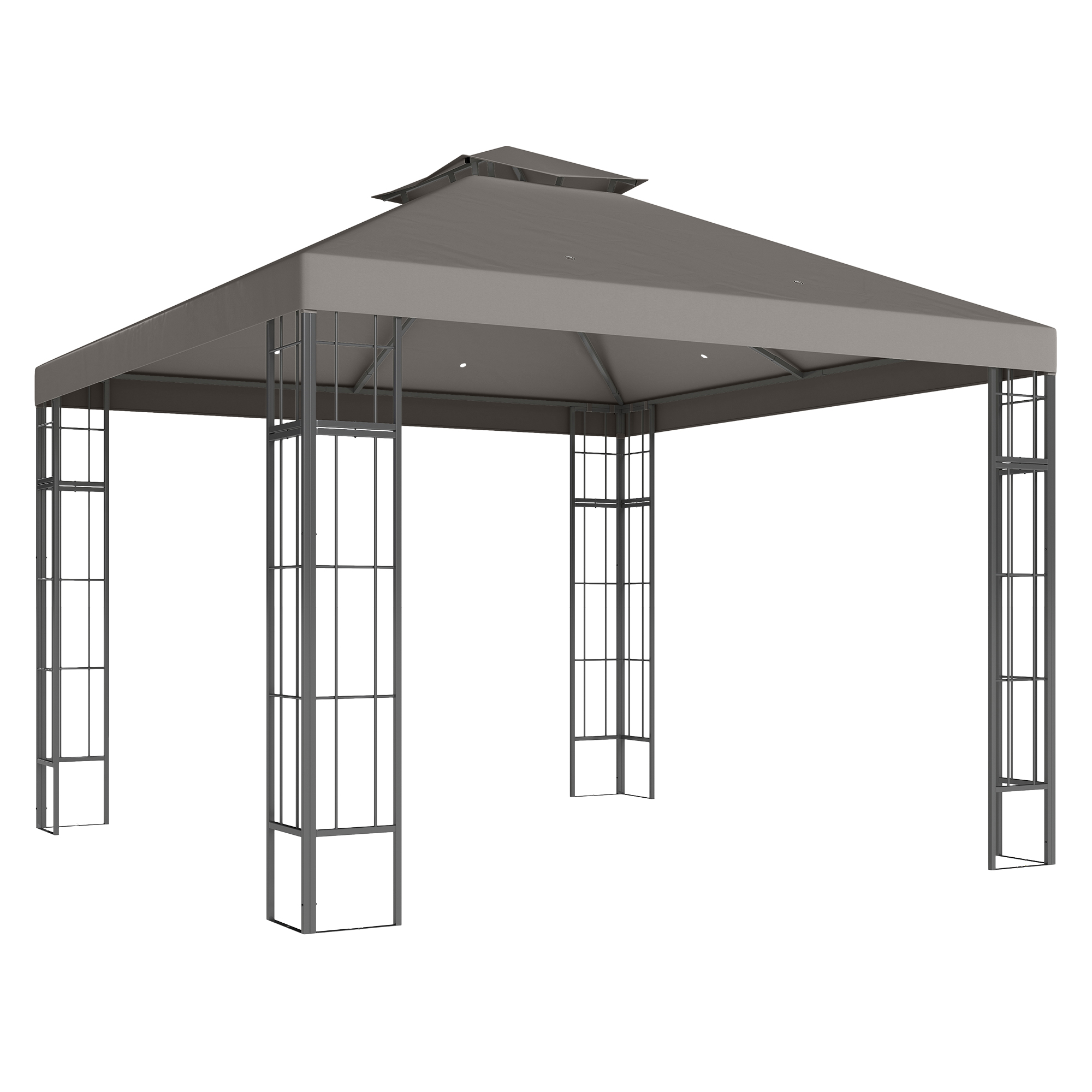 Outsunny 3 x 3 m Tuinpaviljoen, 2-Laags Dakontwerp, UV30+ Bescherming, UV-bestendig, Zonbescherming, Metalen Frame, Donkergrijs