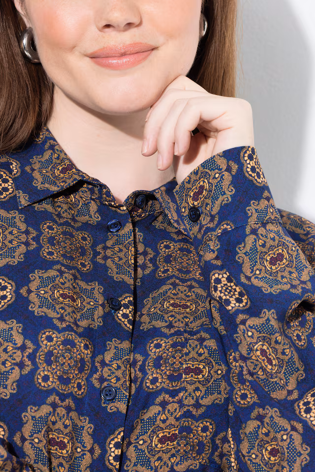 Printed Long Sleeve Button Down Blouse