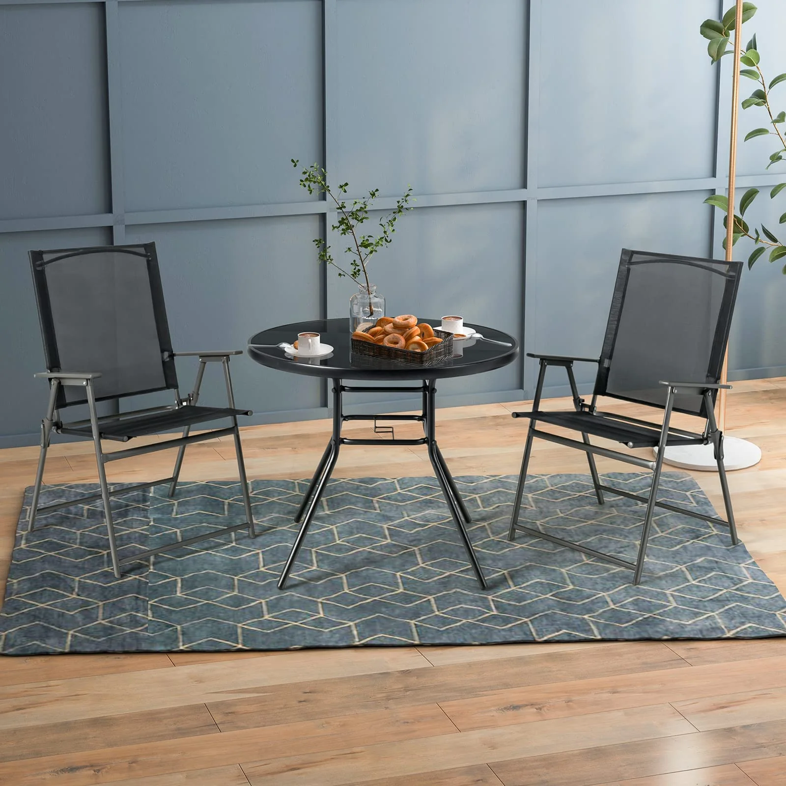 Tangkula 34 Inch Patio Dining Table, Round Tempered Glass Table with 1.5