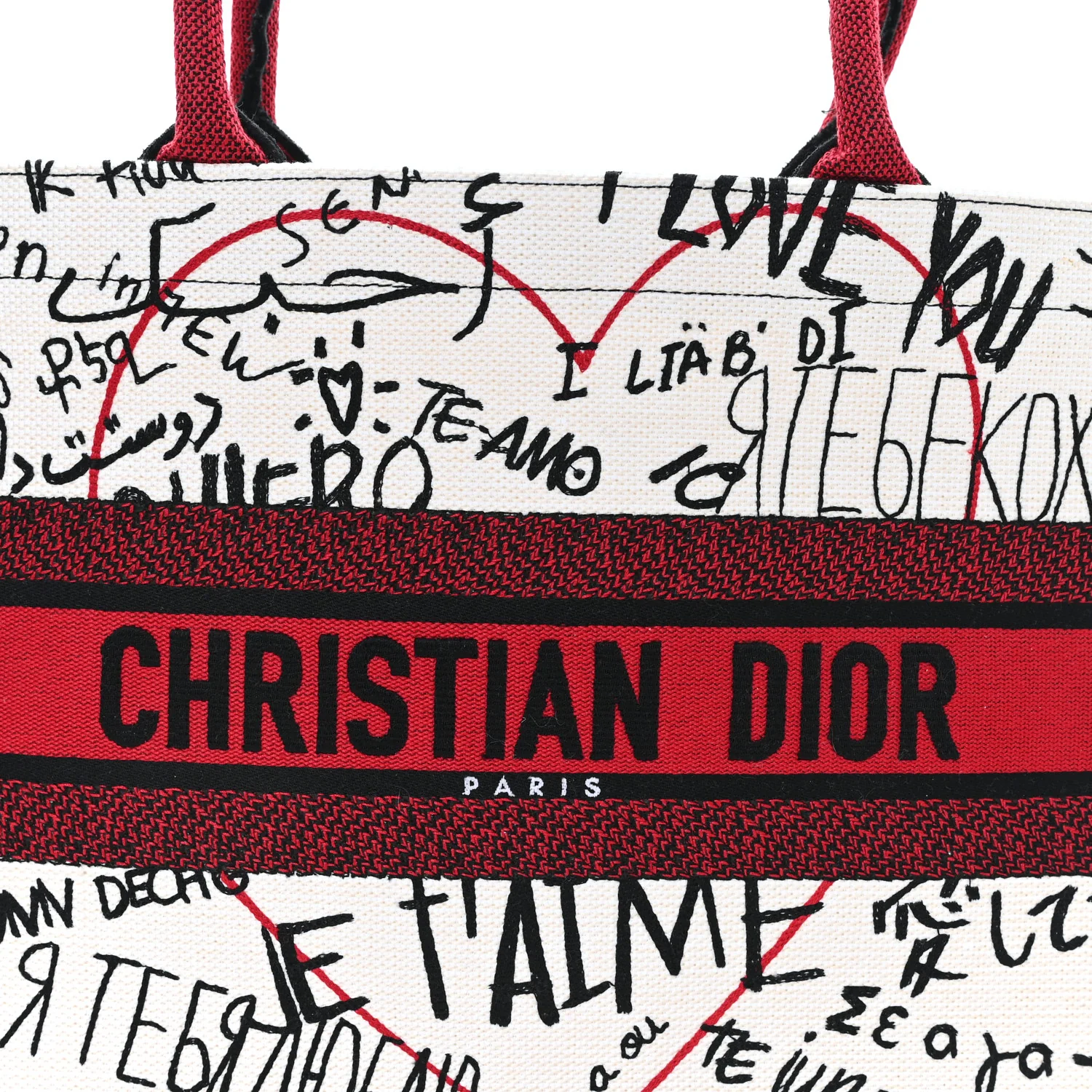 Canvas Embroidered Medium Dioramour Graffiti Book Tote Latte Multicolor