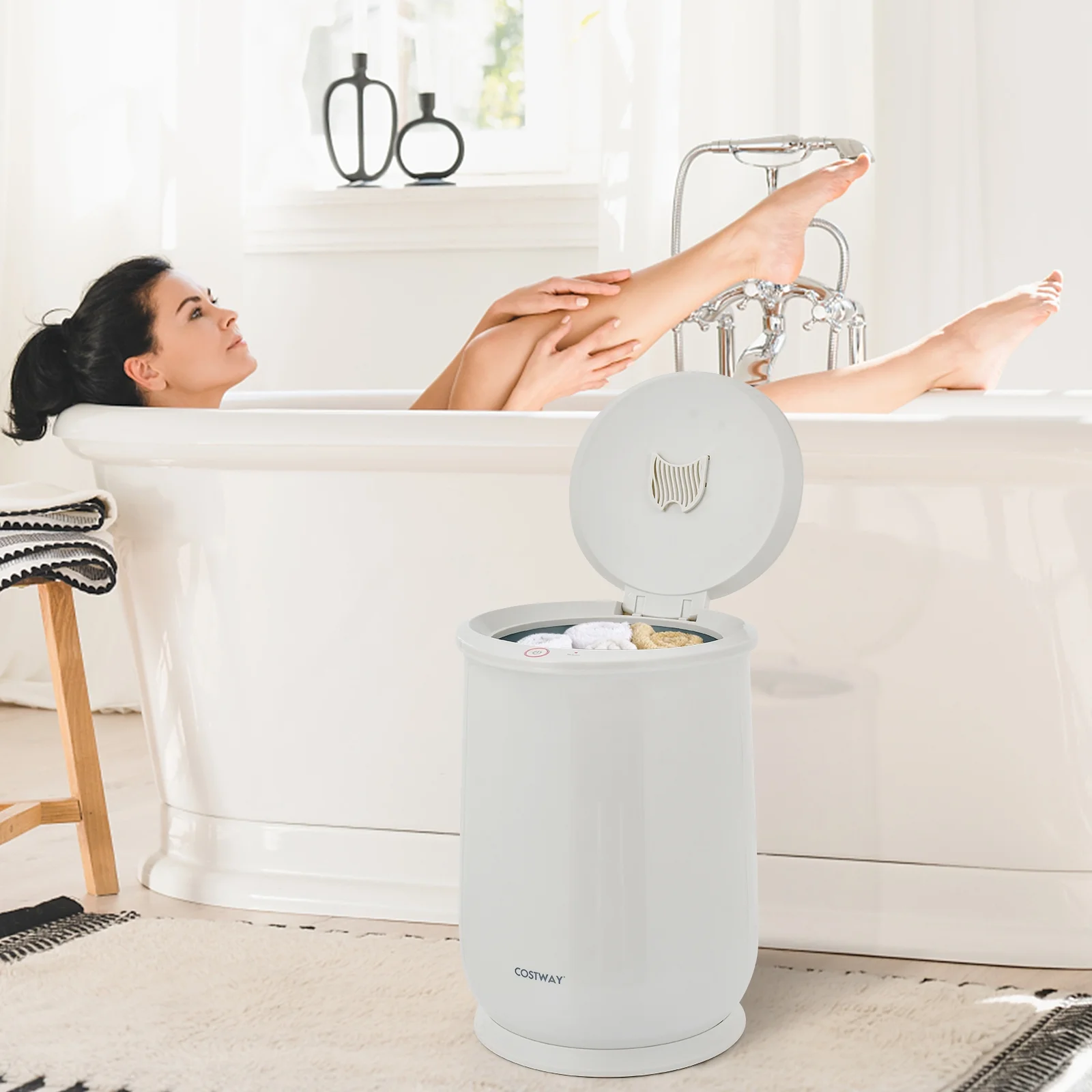 Costway 21L Large Capacity Towel Warmer with Flip-top Lid Auto Shut off Fragrance Holder White